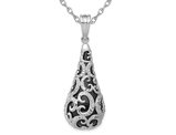 Filigree Sterling Silver Black Onyx Teardrop Dangle Pendant Necklace with Chain (18 Inches)
